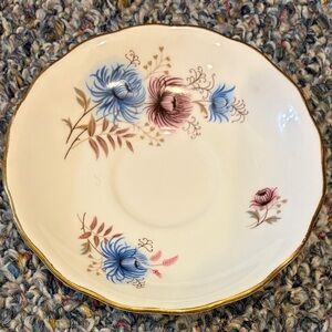 Royal Vale Bone China Replacement Saucer - Pink, Blue Thistles, Tan Leaves